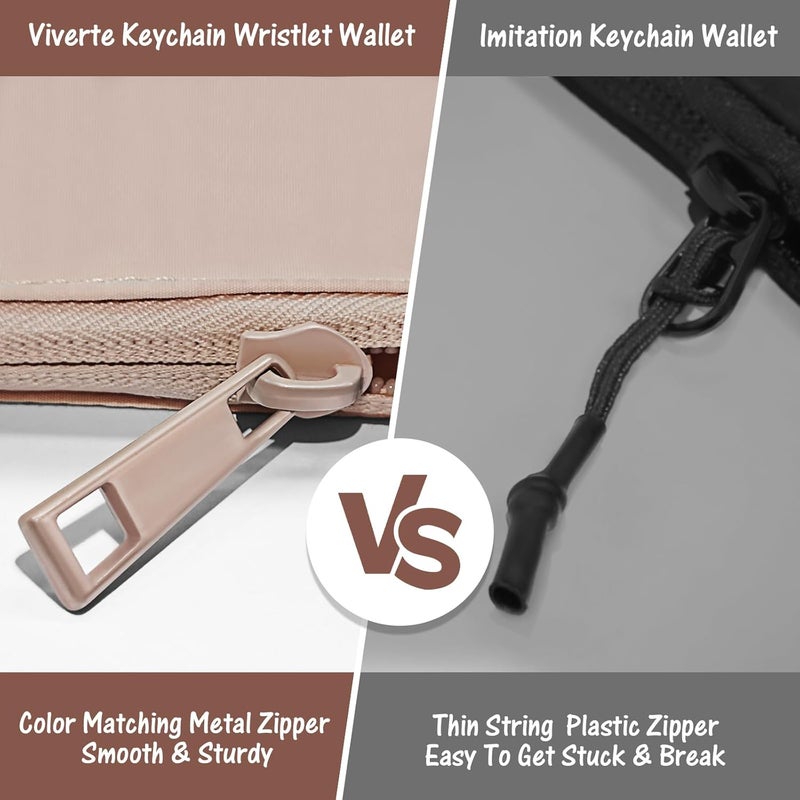 Viverte Mini Zip Around Keychain Wristlet Wallets Small Portable Dual Pounch Wristlet Detachable Coin Purse Pocket Gifts for Women Travel Sports Outdoors (Beige+Brown) - Image 5